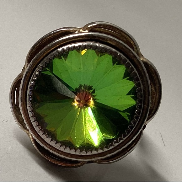 Vintage Whiting & Davis Mid-Century Watermelon Rainbow Glass Gold Ring Size 12 - Picture 2 of 12